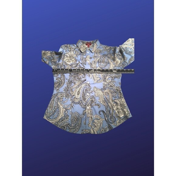 TALBOTS HABERDASHERY PETITES Blouse Shirt, BLUE/CRM/BLACK PAISLEY, Size 2P, NWOT - Picture 4 of 8